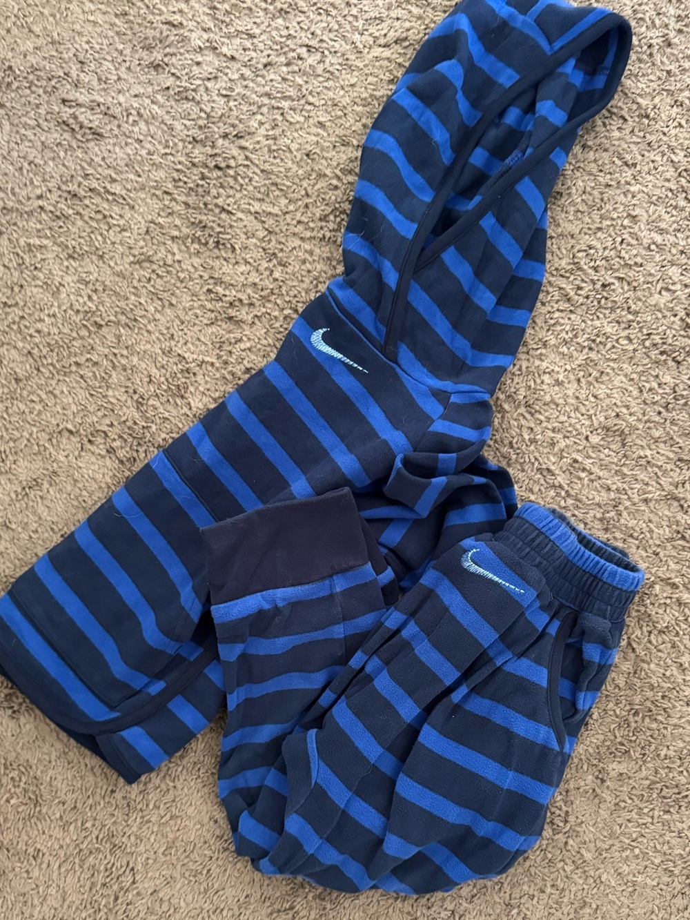 Nike Boy Navy & Royal Blue Striped Hoodie and Joggers Set